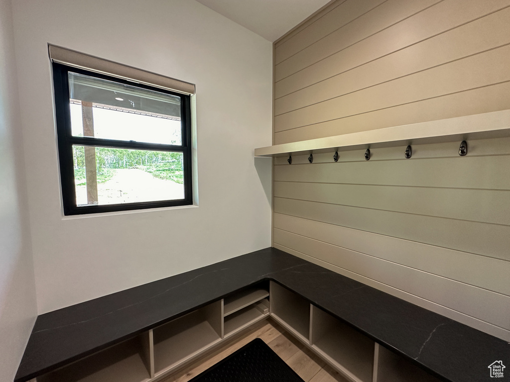 Mudroom featuring light hardwood / wood-style floors