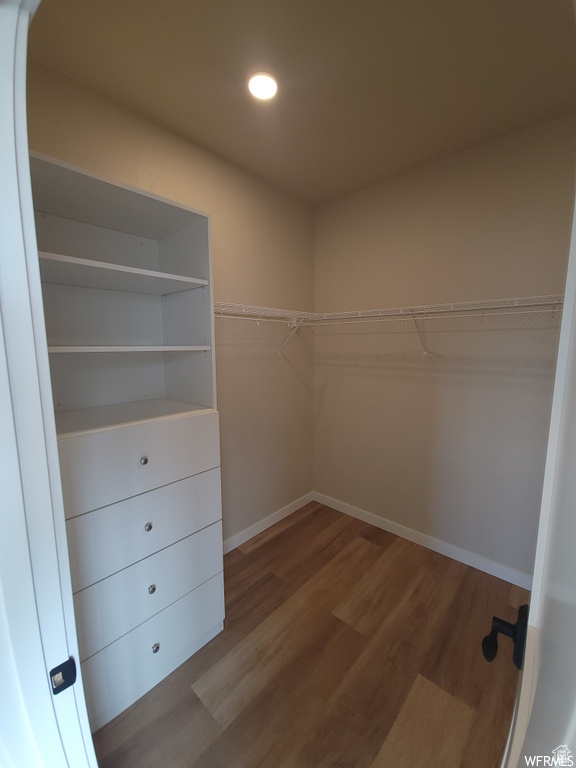 Walk in closet featuring wood-type flooring