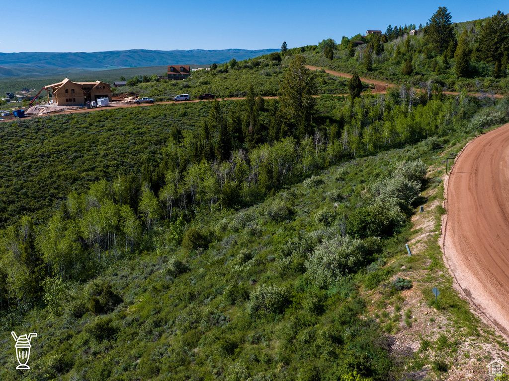 Birds eye view of property with a mountain view