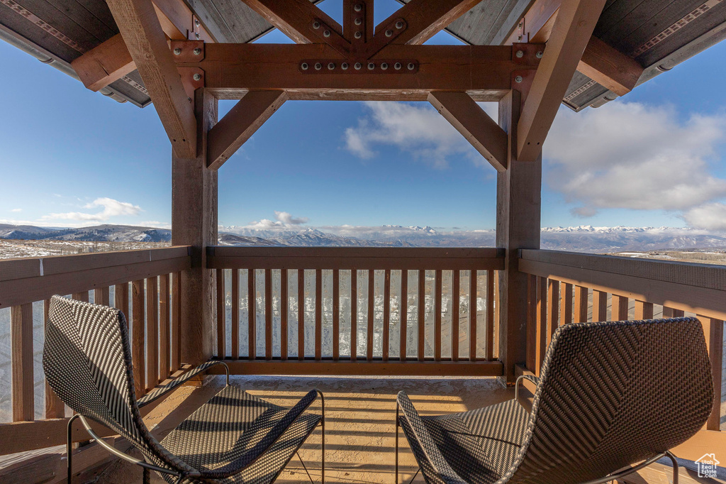 Deck featuring a mountain view