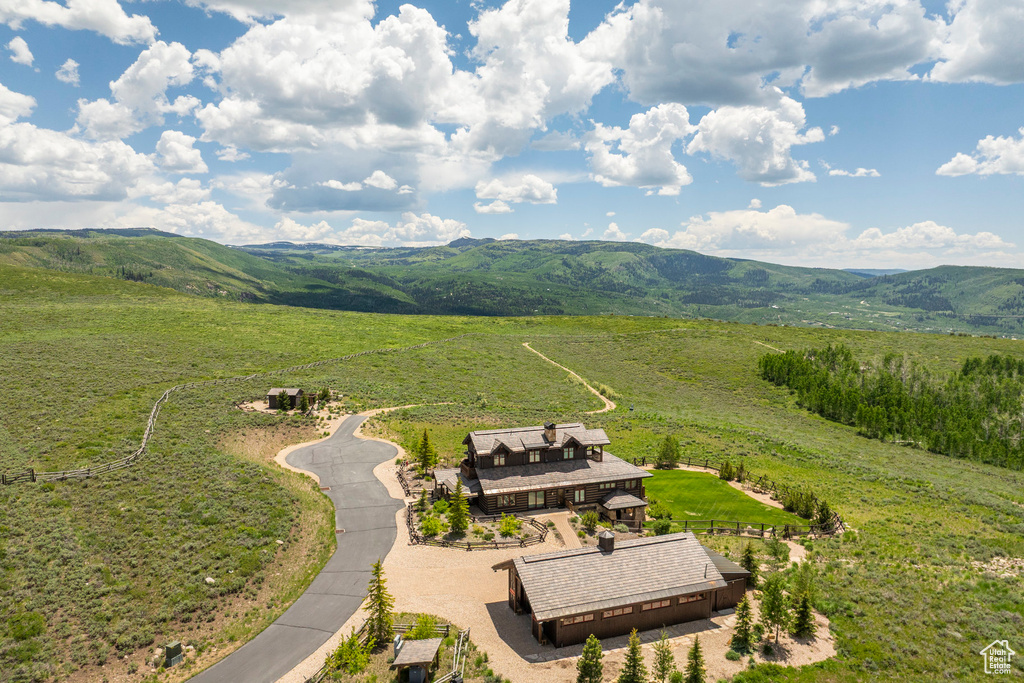 Overview of rural landscape with mountains