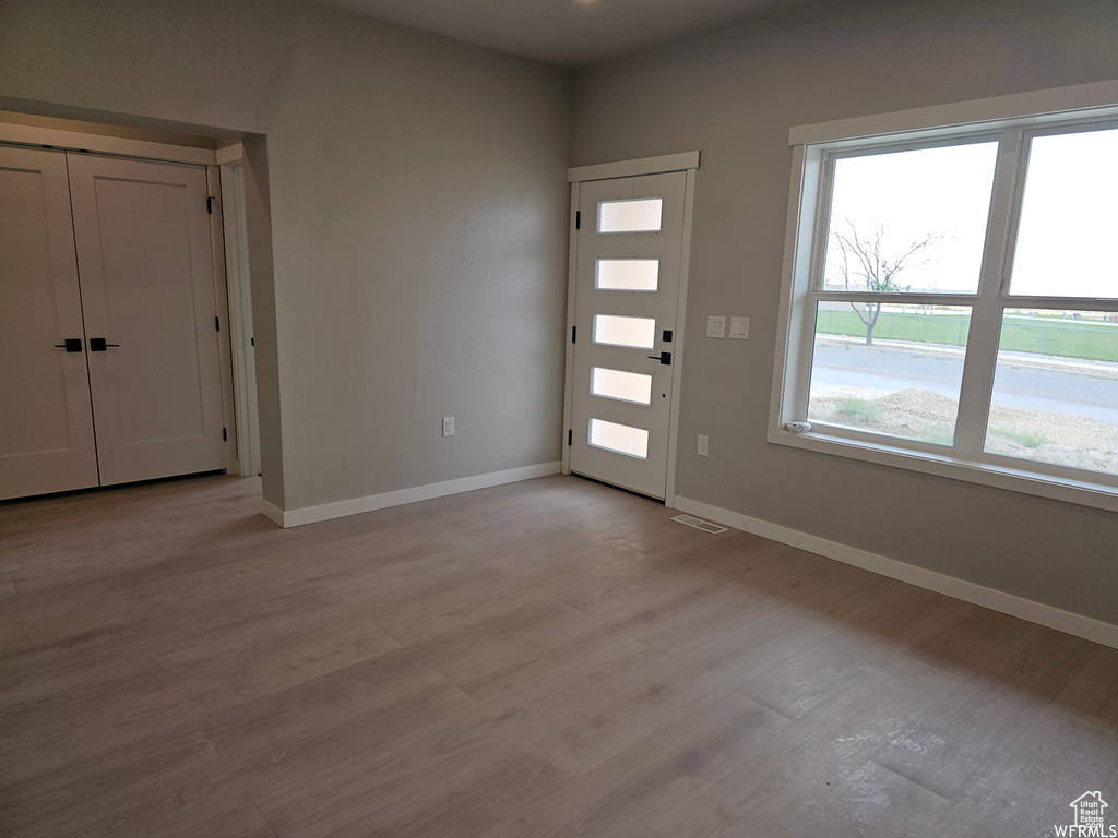 Entrance foyer with plenty of natural light and hardwood / wood-style floors