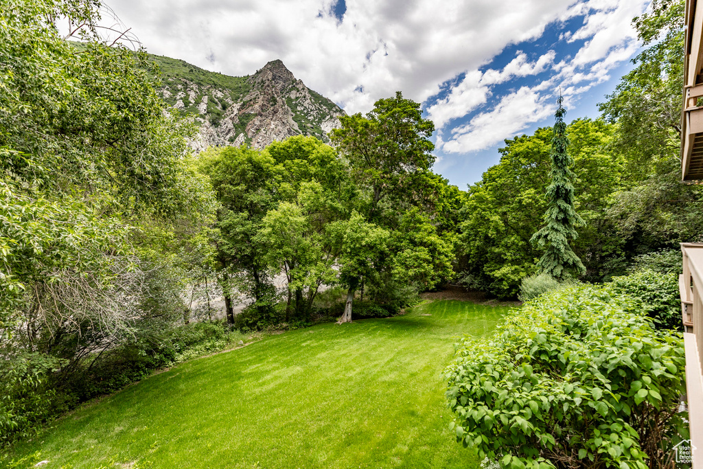 View of yard with a mountain view