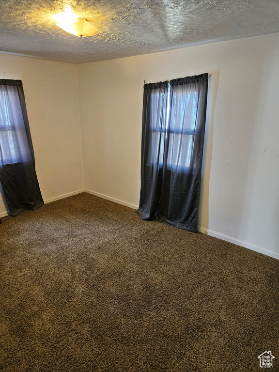 Carpeted empty room featuring a textured ceiling and plenty of natural light