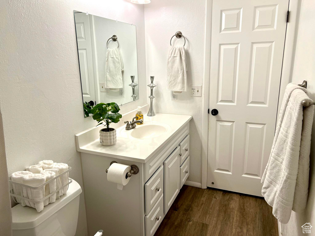 Bathroom featuring wood-type flooring and vanity