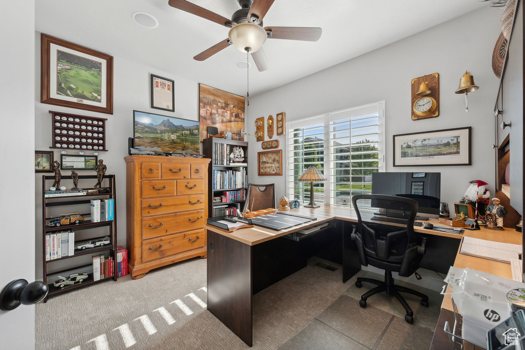 Office with ceiling fan