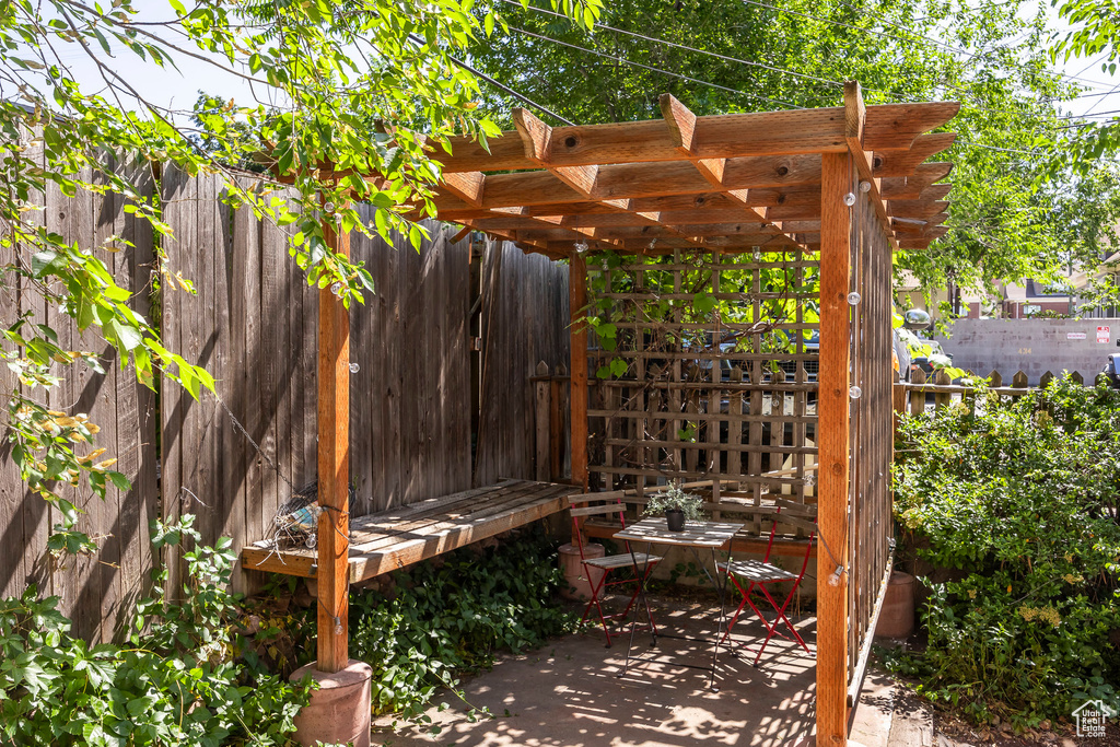 View of patio featuring a pergola