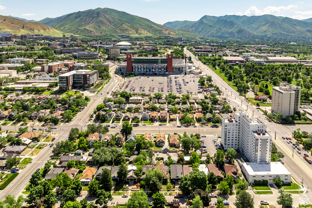 Drone / aerial view with a mountain view