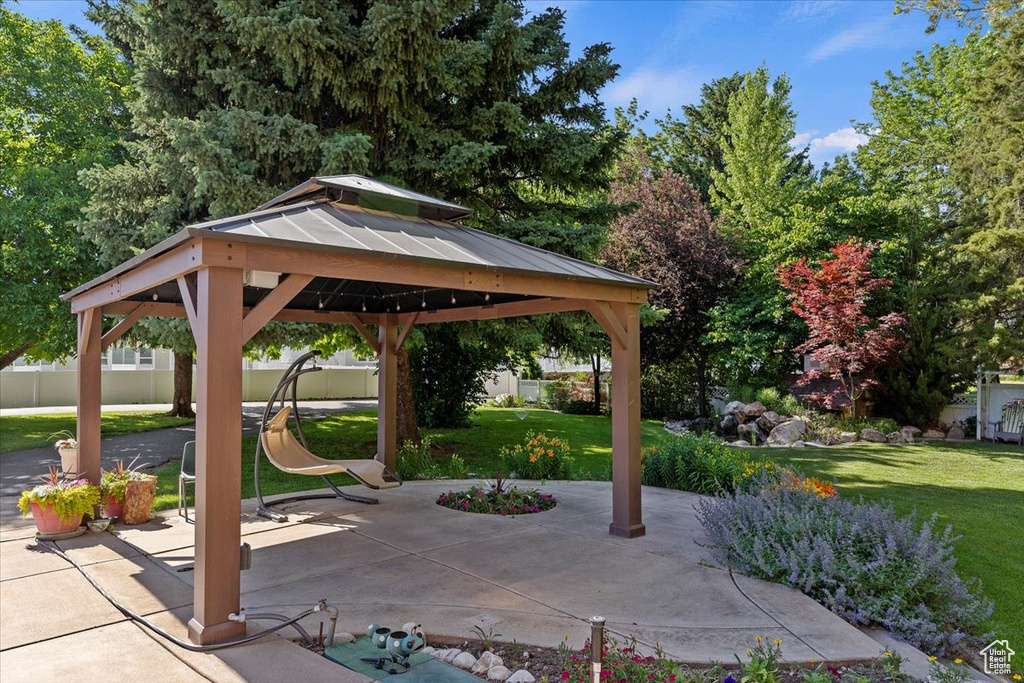 View of patio with a gazebo