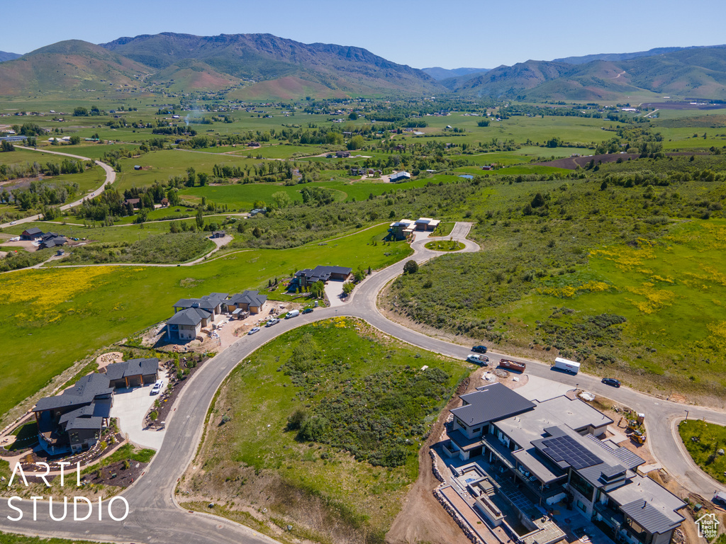 Drone / aerial view with a mountain view