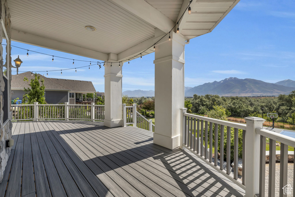 Deck featuring a mountain view