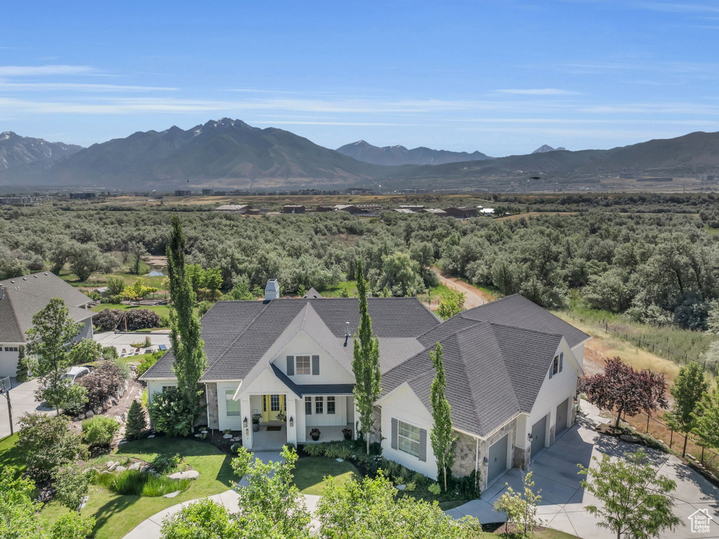 Aerial view featuring a mountain view