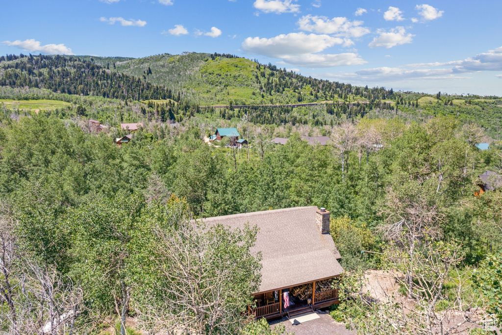 Drone / aerial view featuring a mountain view