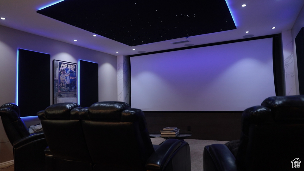 View of carpeted home theater room