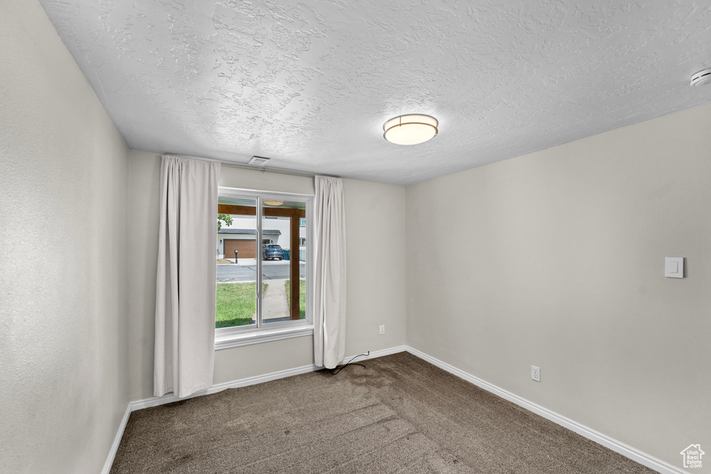 Spare room with carpet and a textured ceiling