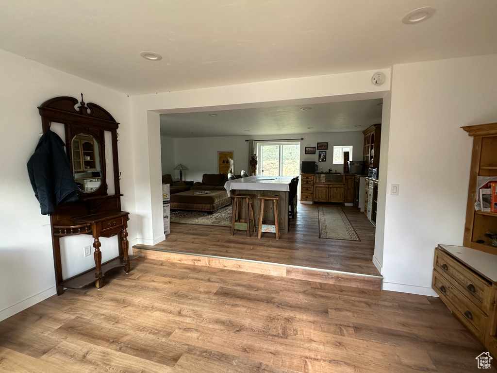 Dining room with wood-type flooring