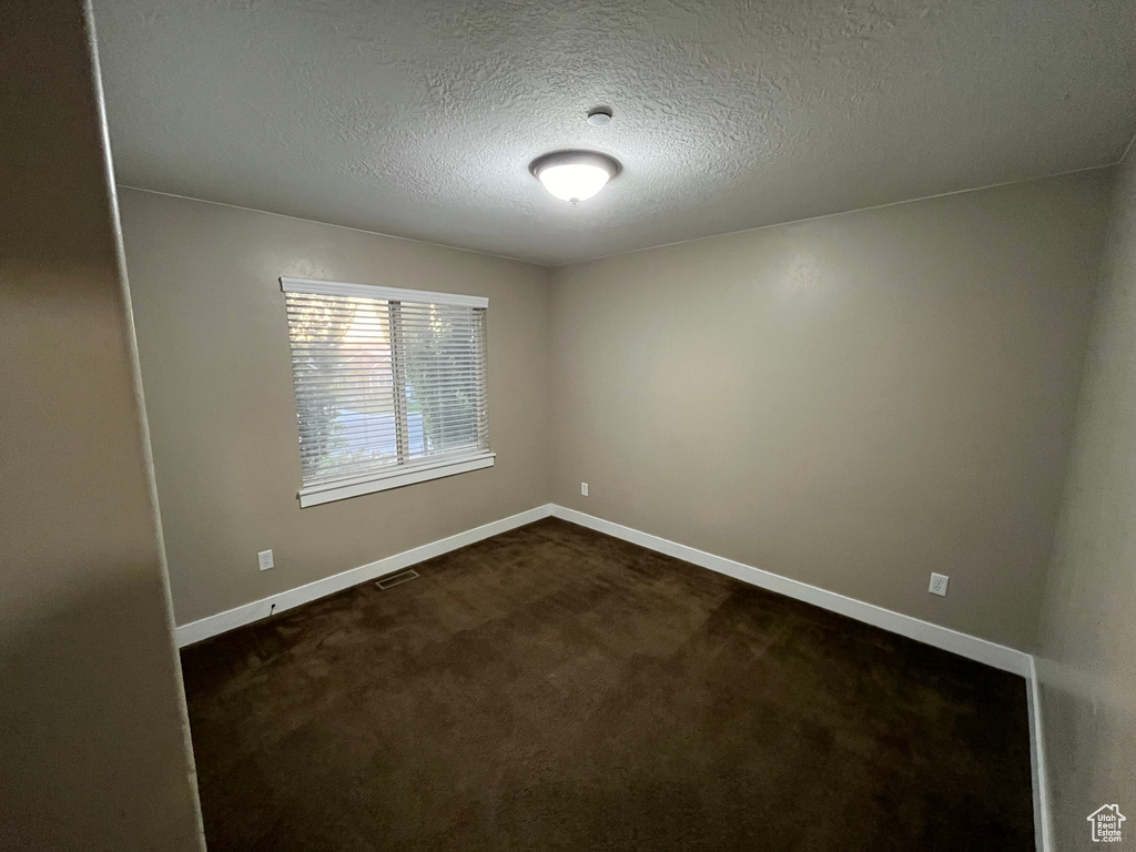 Carpeted spare room with a textured ceiling