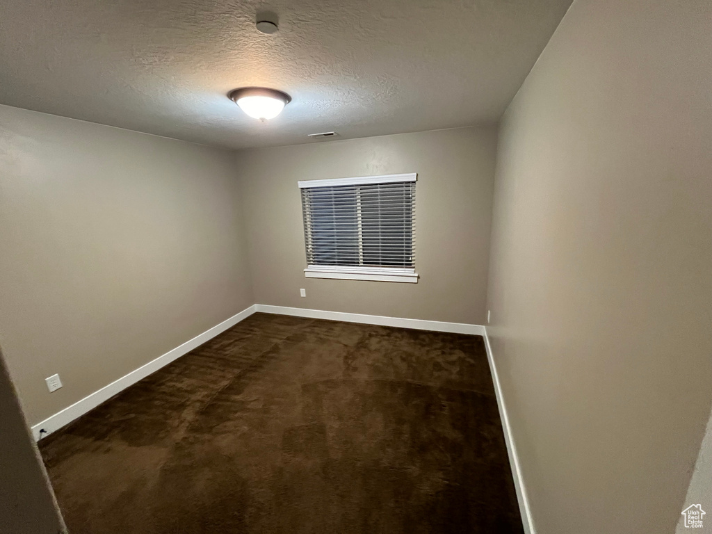 Carpeted spare room with a textured ceiling