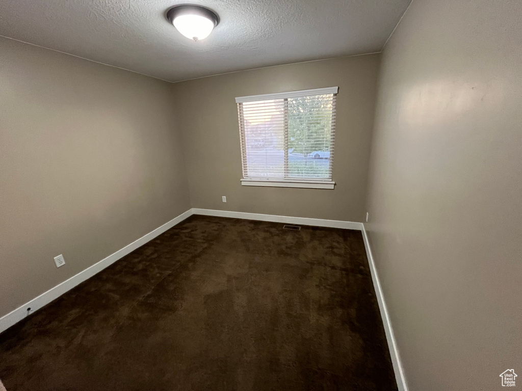 Carpeted spare room with a textured ceiling