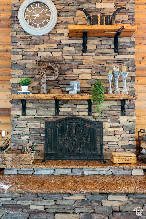 Room details featuring rustic walls