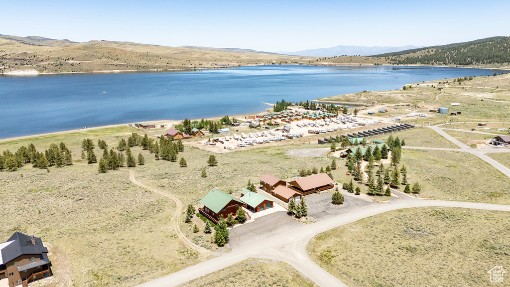 Bird\'s eye view featuring a water and mountain view