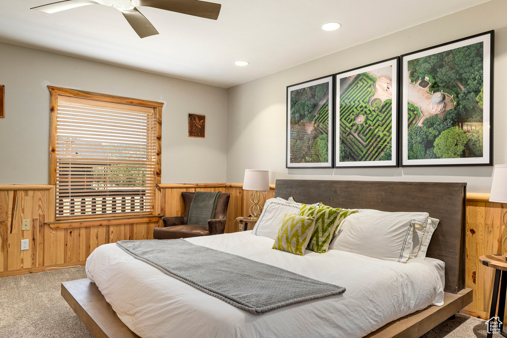 Bedroom featuring carpet flooring and ceiling fan