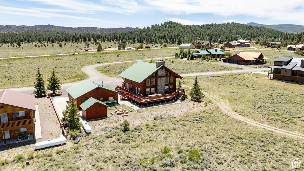 Drone / aerial view featuring a mountain view