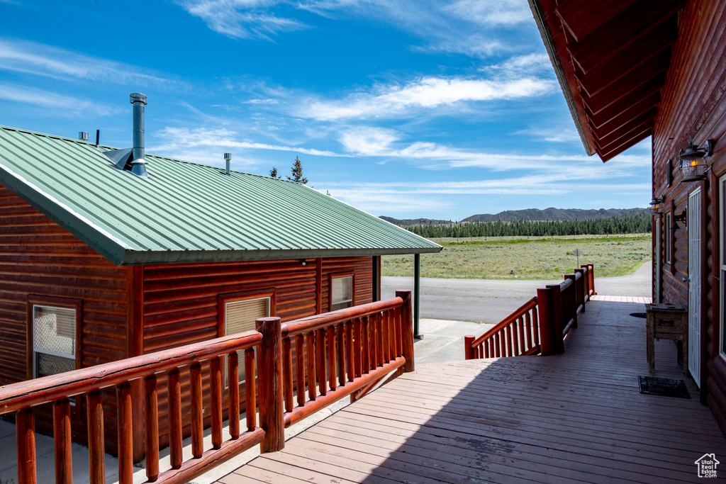 Wooden deck with a mountain view