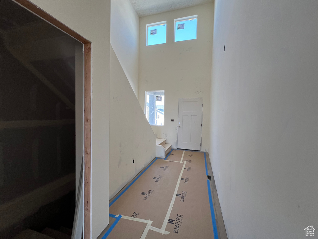 Foyer with a high ceiling and a healthy amount of sunlight