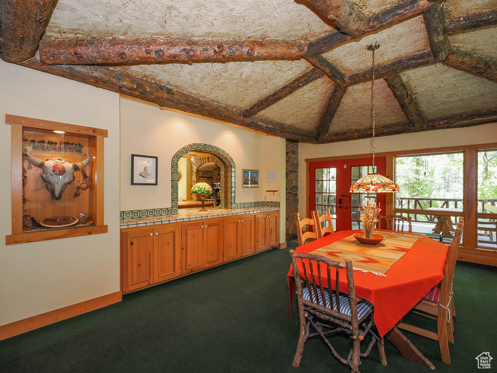 View of carpeted dining room