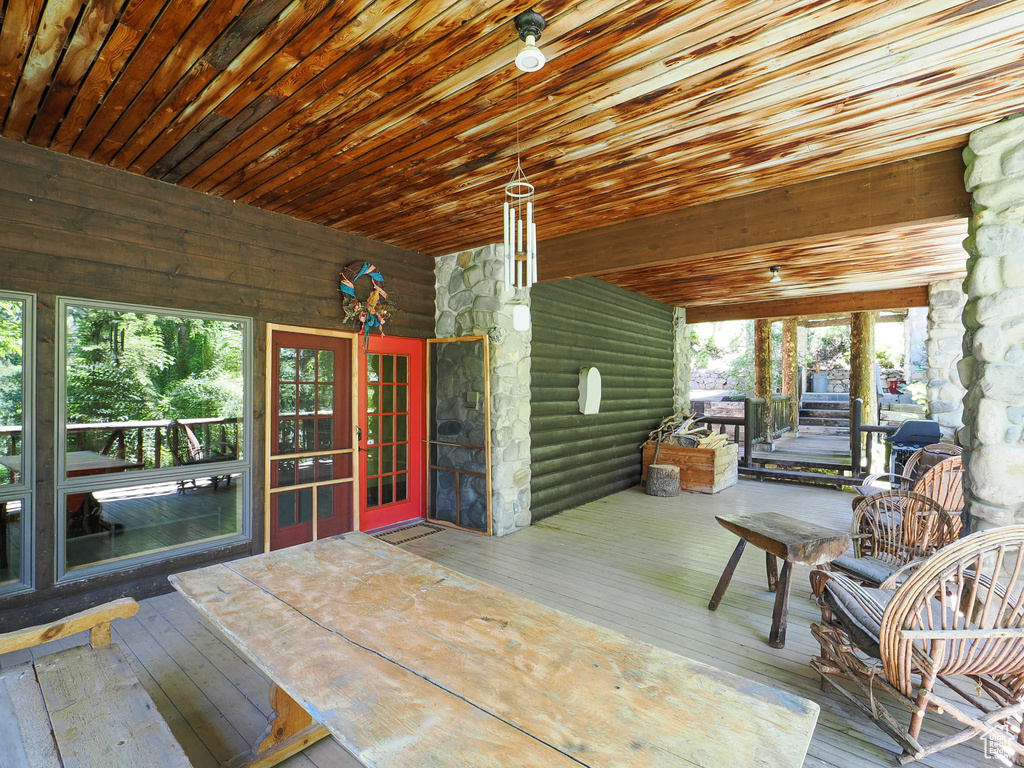 Wooden terrace with french doors