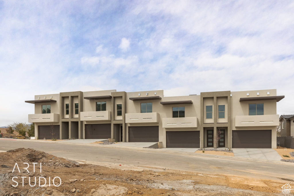 Exterior space with a garage