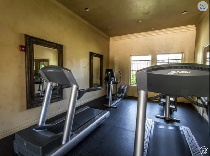 Exercise area with ornamental molding