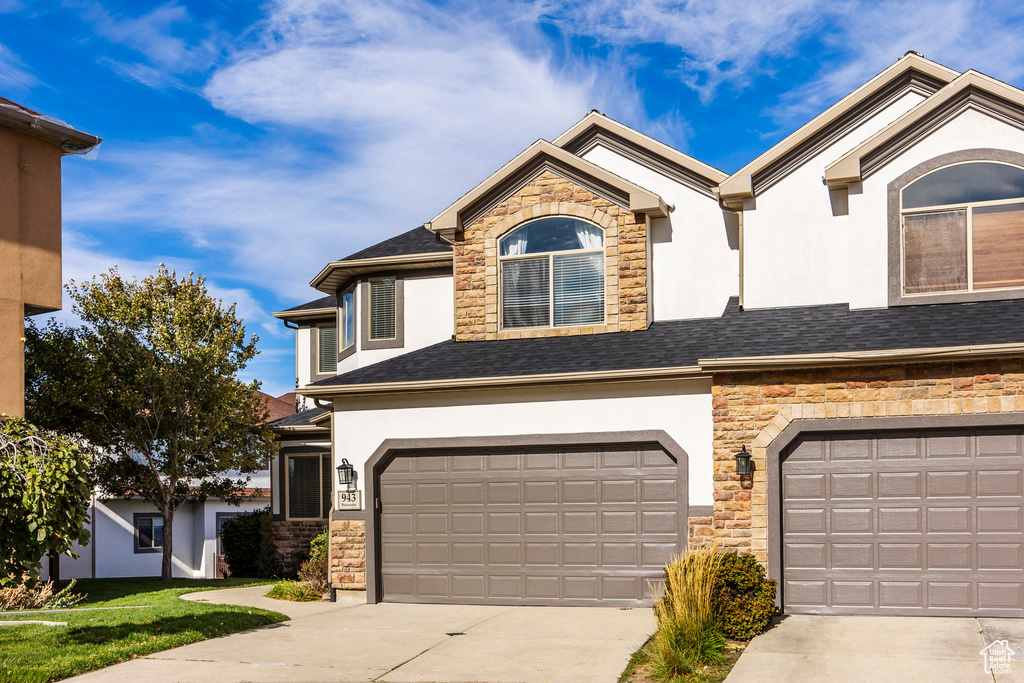 View of front of home with a garage