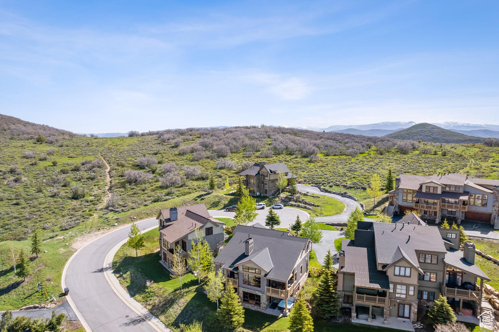 Aerial view featuring a mountain view