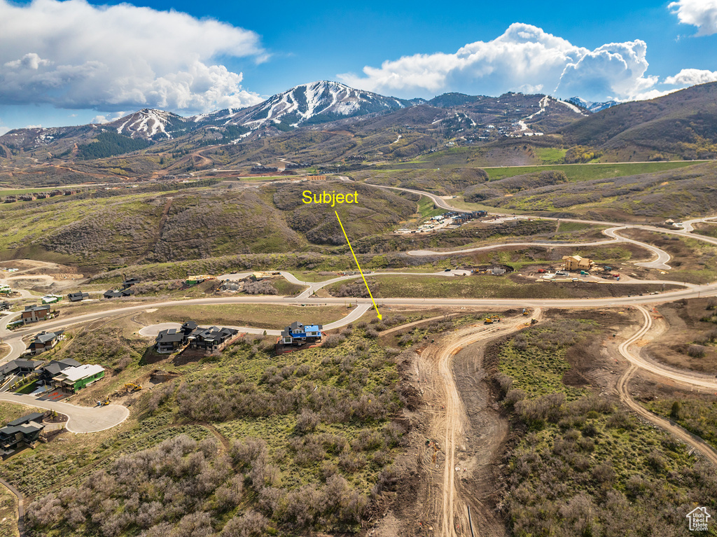 Aerial view featuring a mountain view