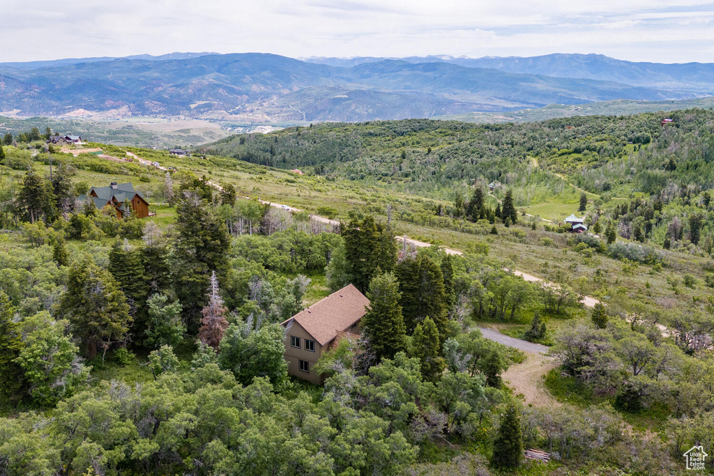 Drone / aerial view featuring a mountain view