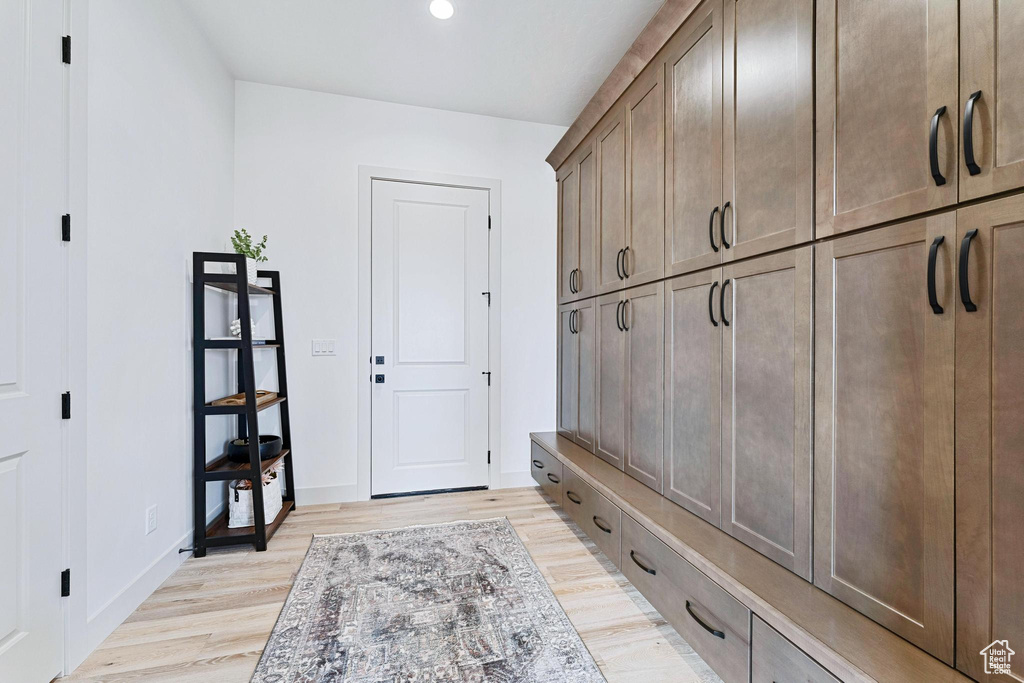 Mudroom featuring light hardwood / wood-style flooring