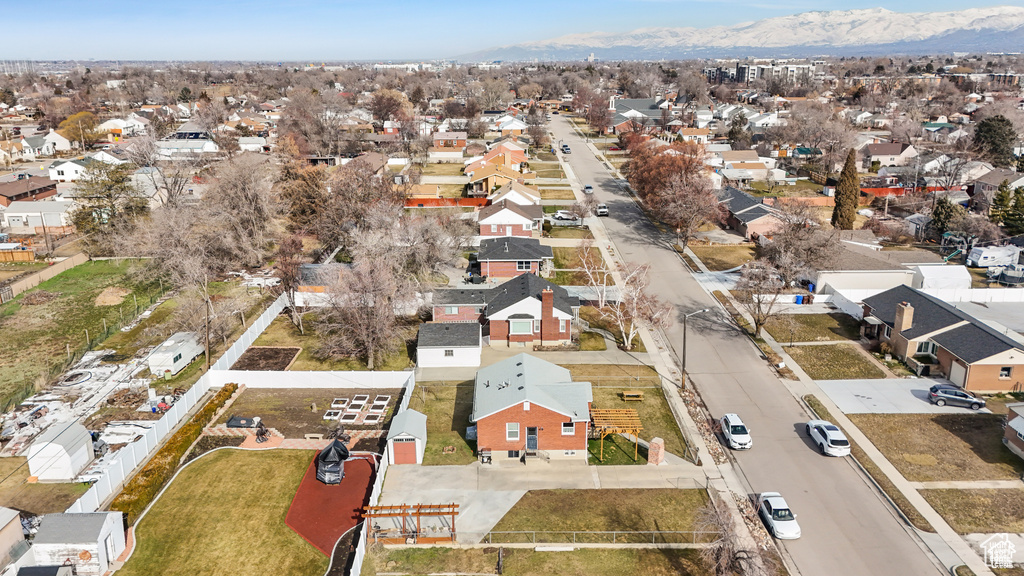 Aerial view featuring a mountain view