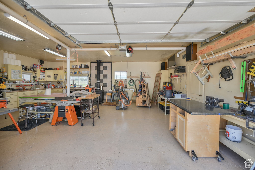 Garage with a workshop area