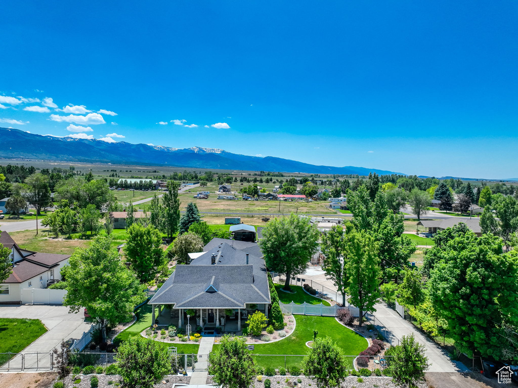 Aerial view featuring a mountain view