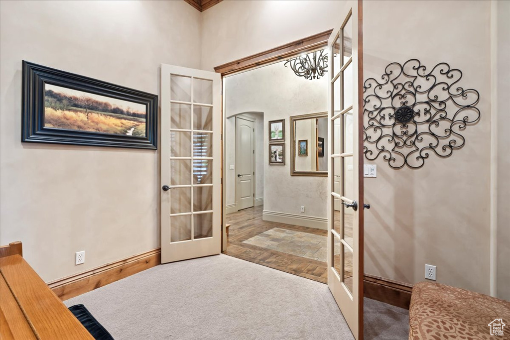 Interior space featuring parquet flooring and french doors