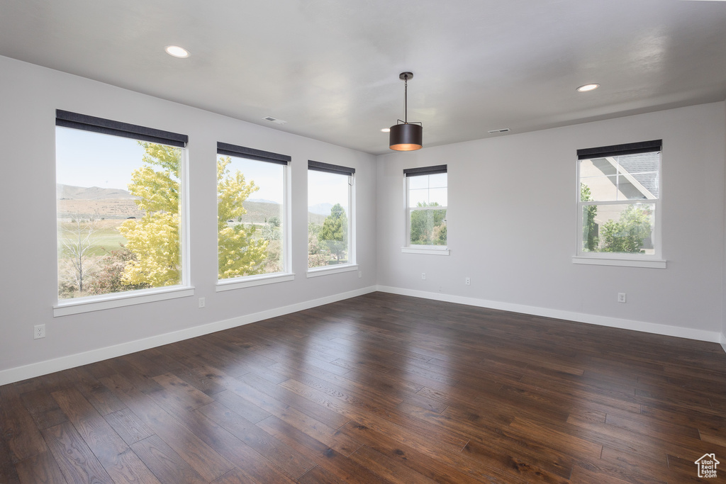 Spare room featuring dark wood-type flooring