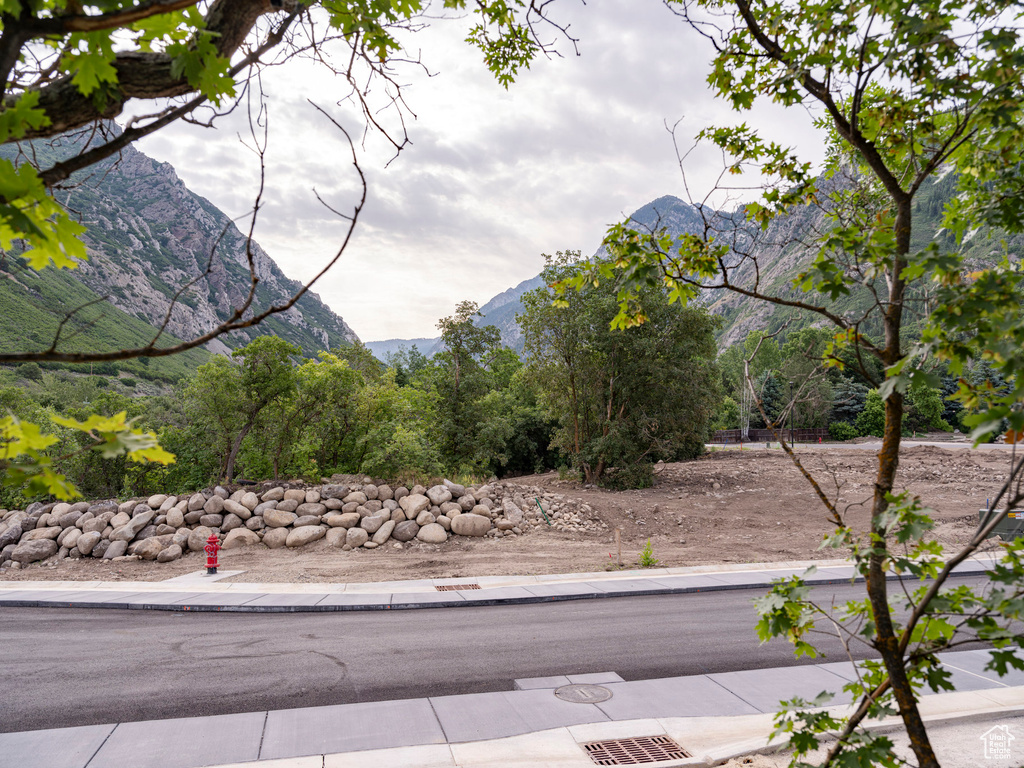 Exterior space featuring a mountain view