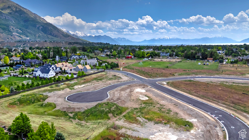 Drone / aerial view featuring a mountain view