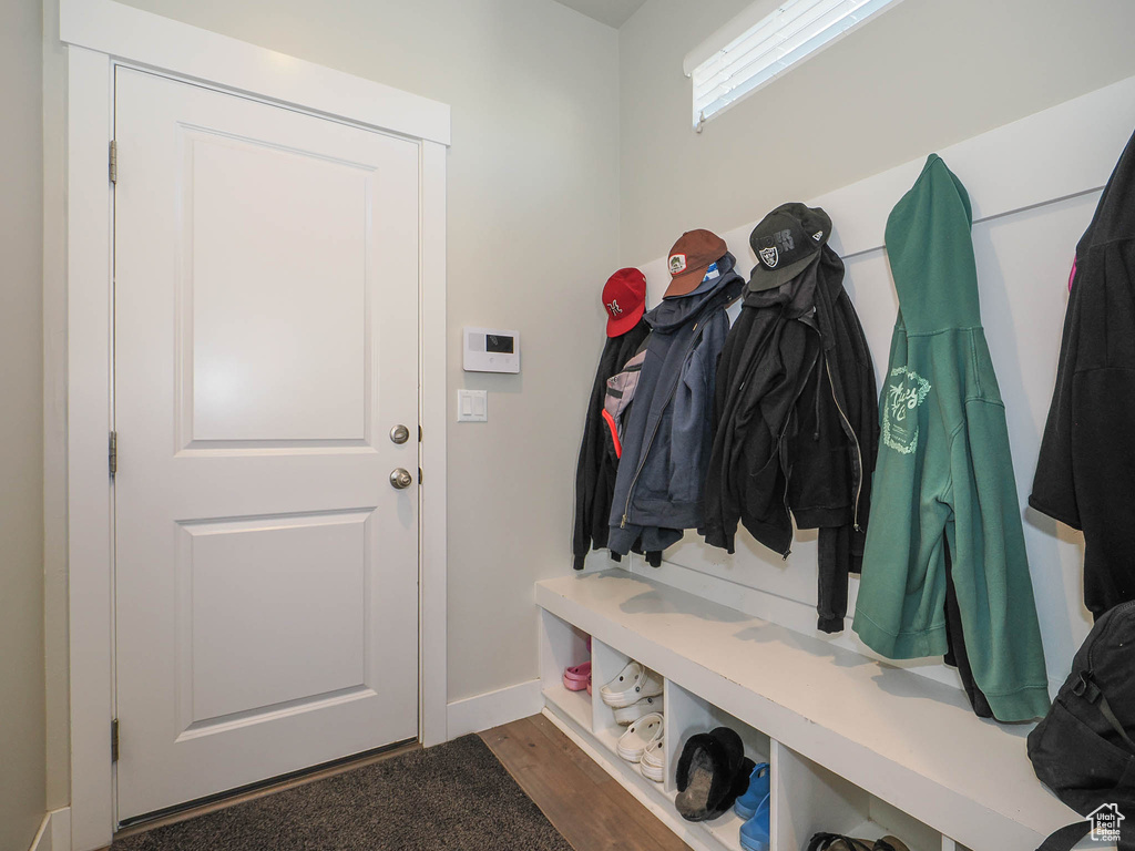 Mudroom featuring dark hardwood / wood-style flooring