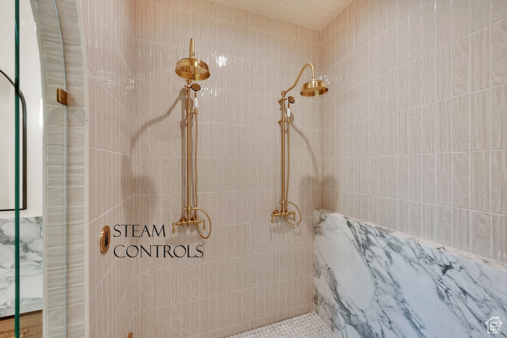 Bathroom with a tile shower