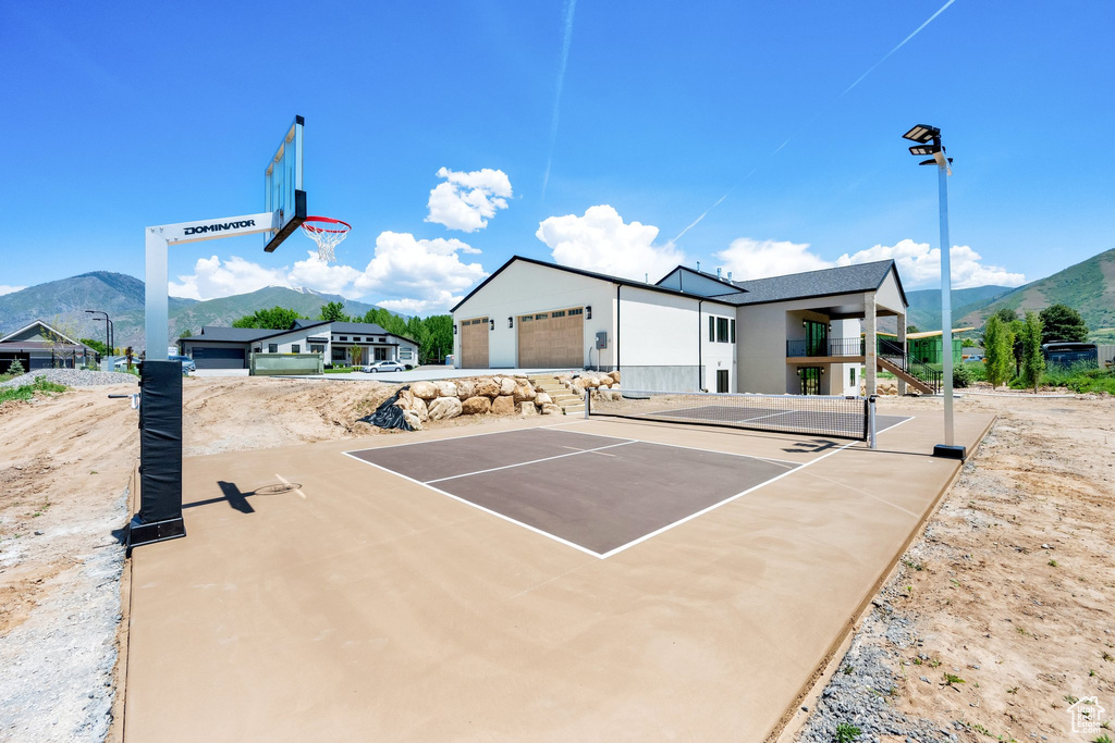 View of basketball court with a mountain view