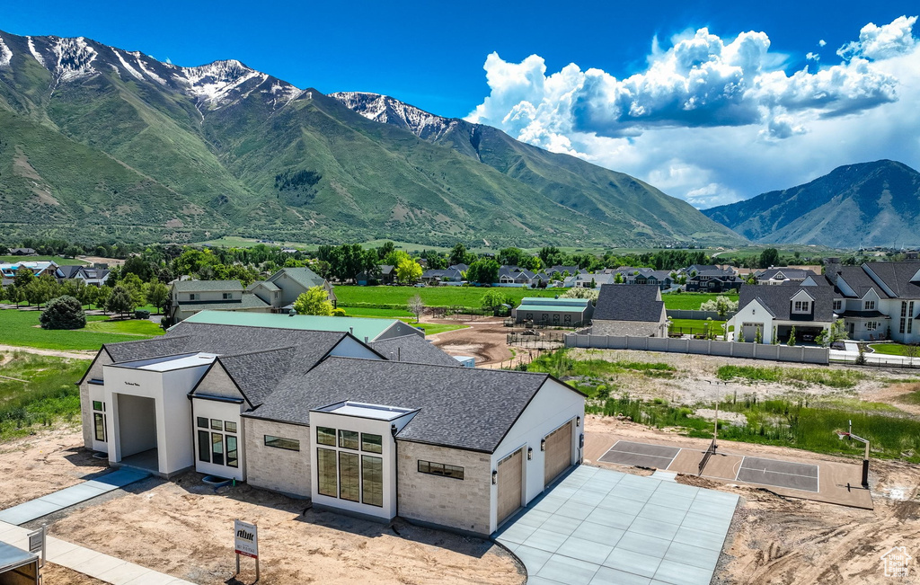 View of mountain background with nearby suburban area