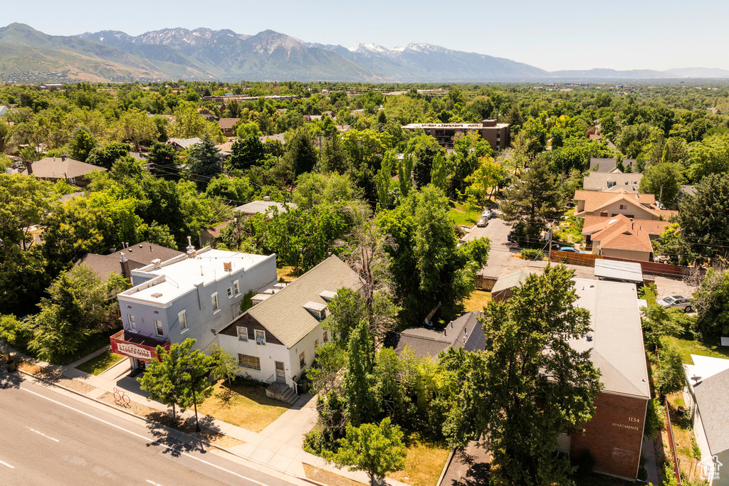 Aerial view featuring a mountain view